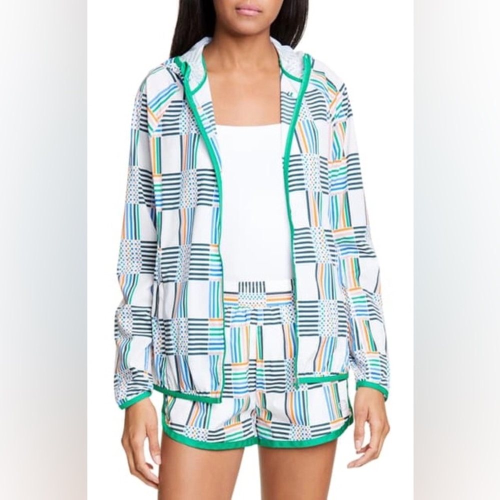 Tory Burch Sport Womens S Print Water Repellent Packable Windbreaker Trail Run